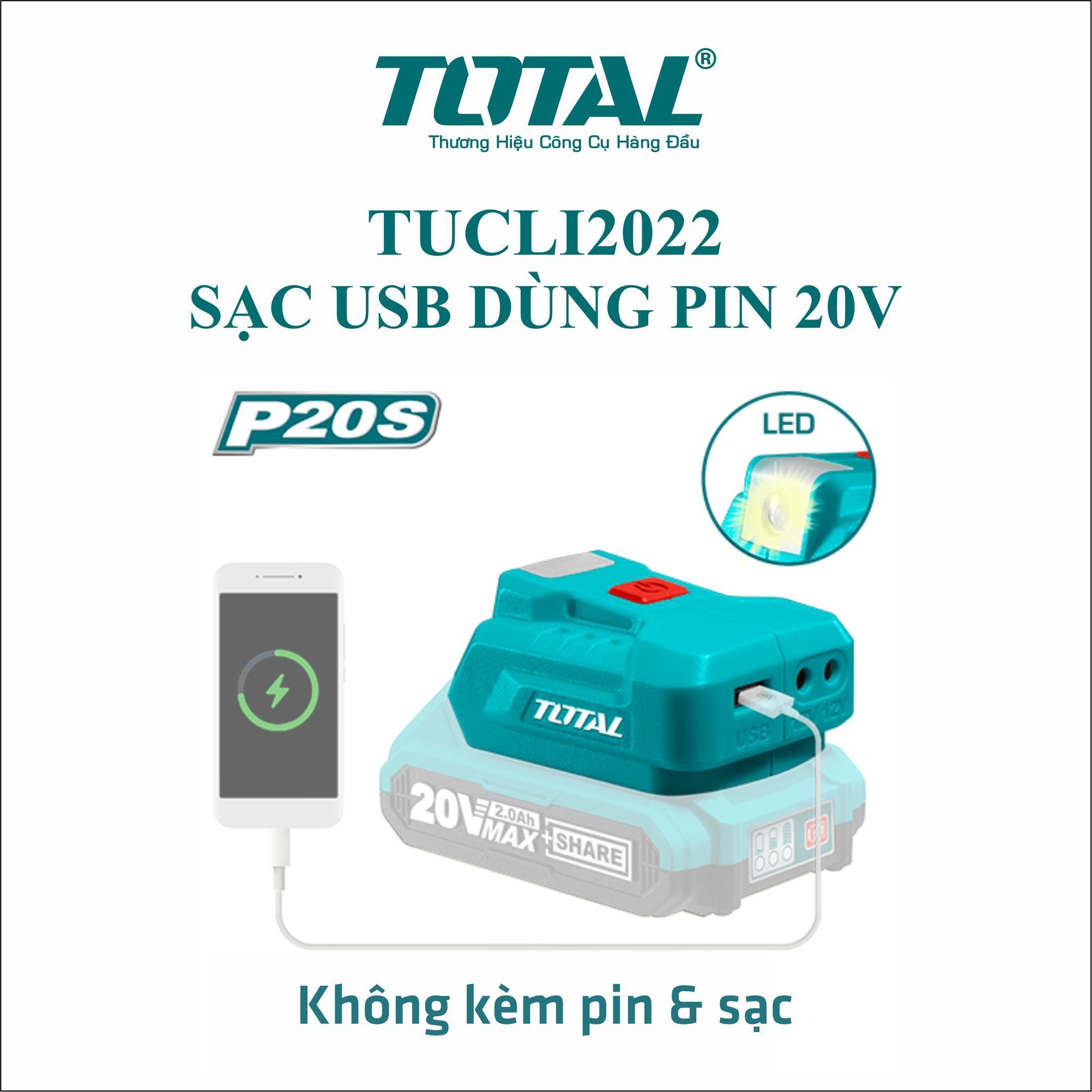 Sạc USB dùng pin 20V Total TUCLI2022