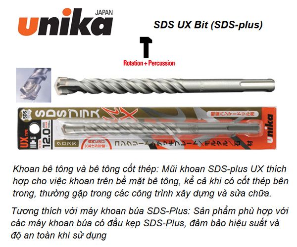 Mũi khoan bê tông SDS Plus Unika UX7.0x160