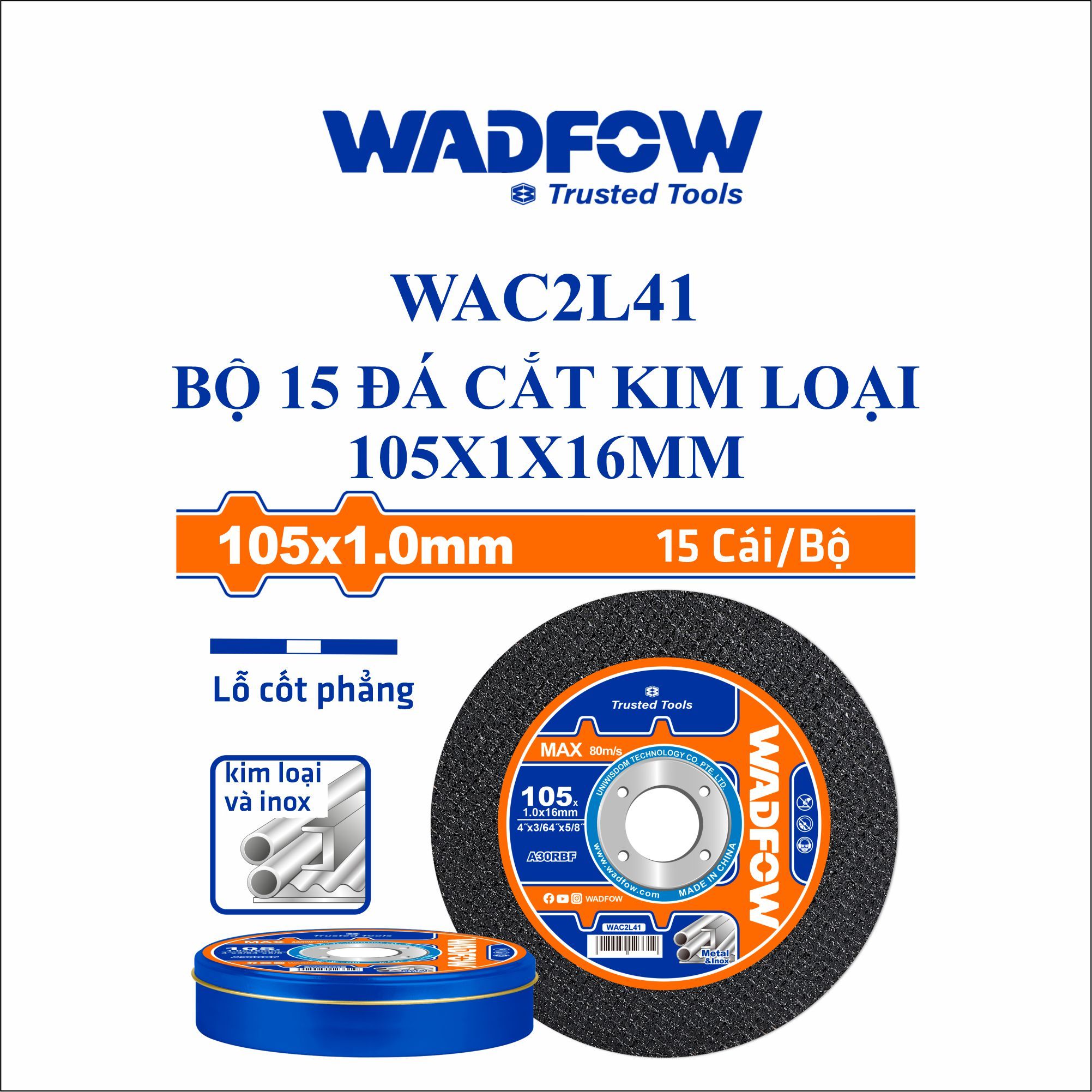 Bộ 15 Đá cắt kim loại 105x1x16mm WADFOW WAC2L41