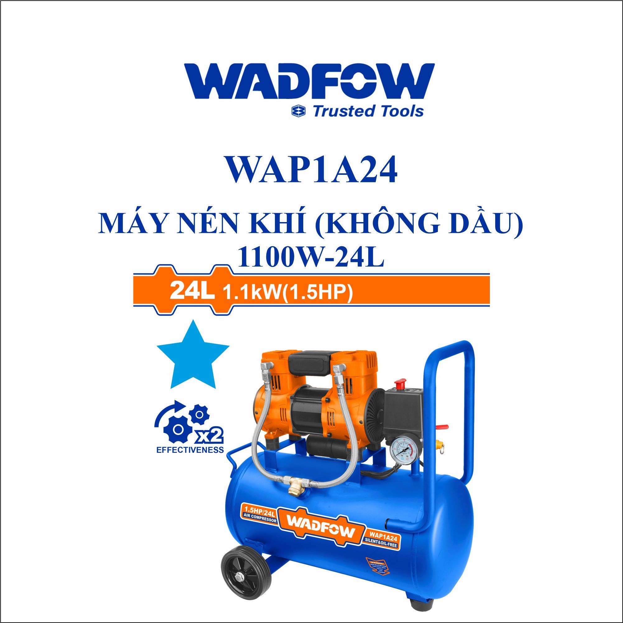  Máy nén khí (không dầu) 1100W-24L WADFOW WAP1A24 