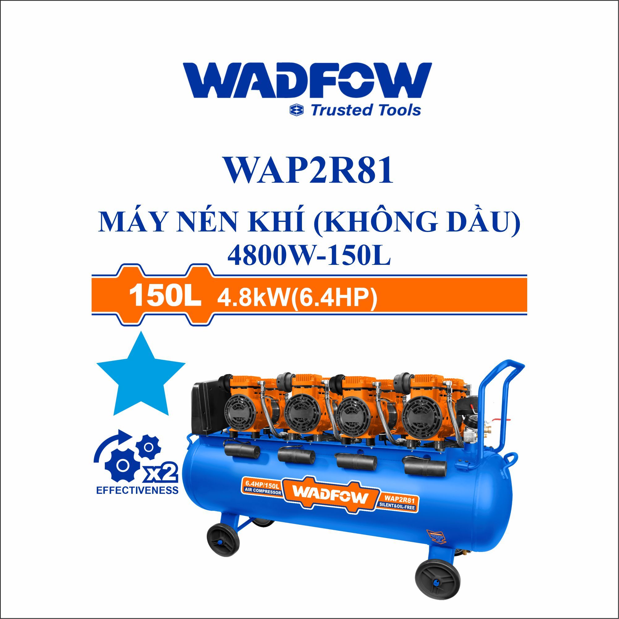  Máy nén khí (không dầu) 4800W-150L WADFOW WAP2R81 