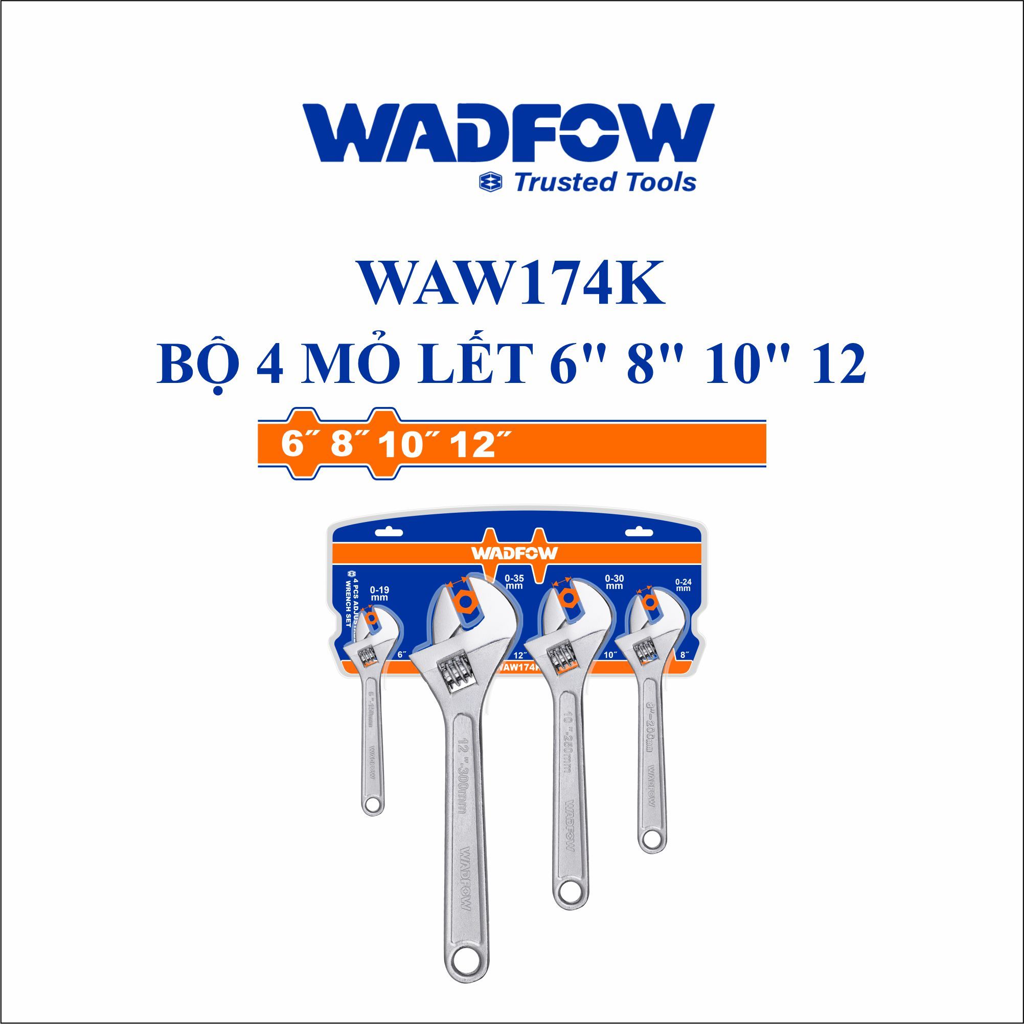  Bộ 4 mỏ lết 6 Inch 8 Inch 10 Inch 12 Inch WADFOW WAW174K 