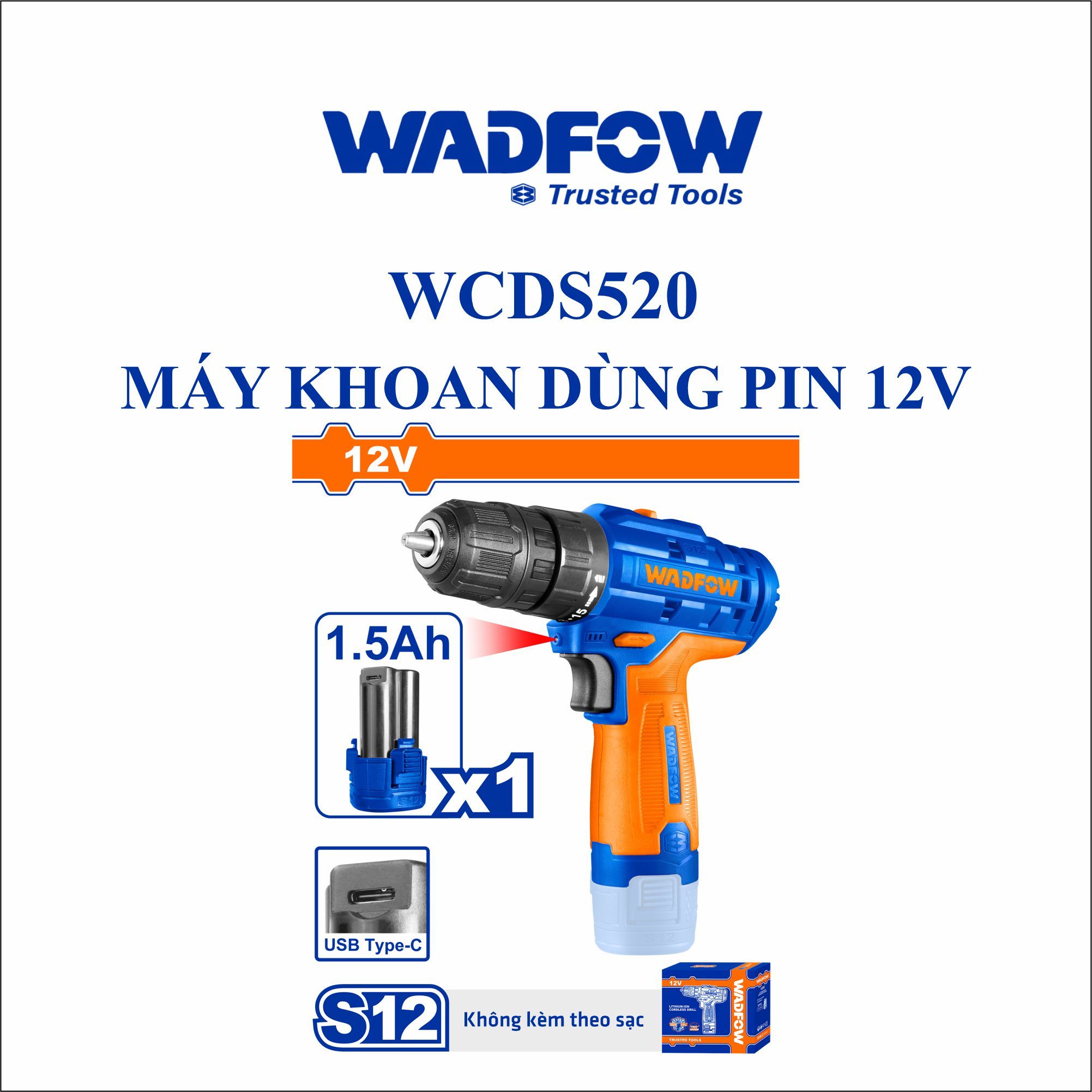  Máy khoan dùng pin 12V WADFOW WCDS520 