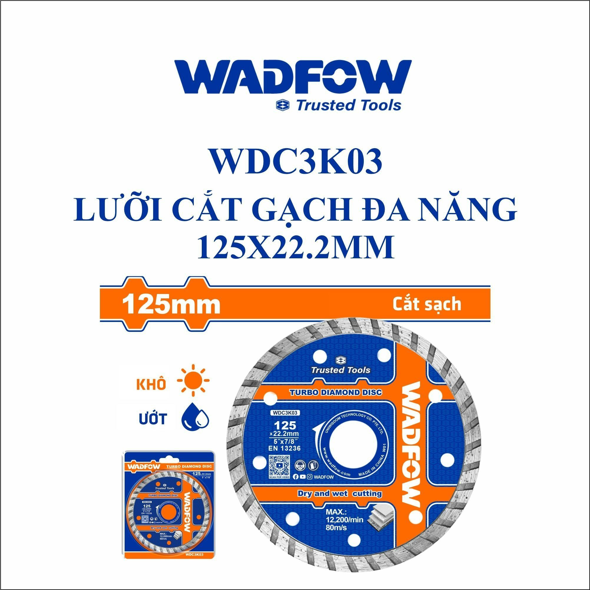  Lưỡi cắt gạch đa năng 125x22.2mm WADFOW WDC3K03 