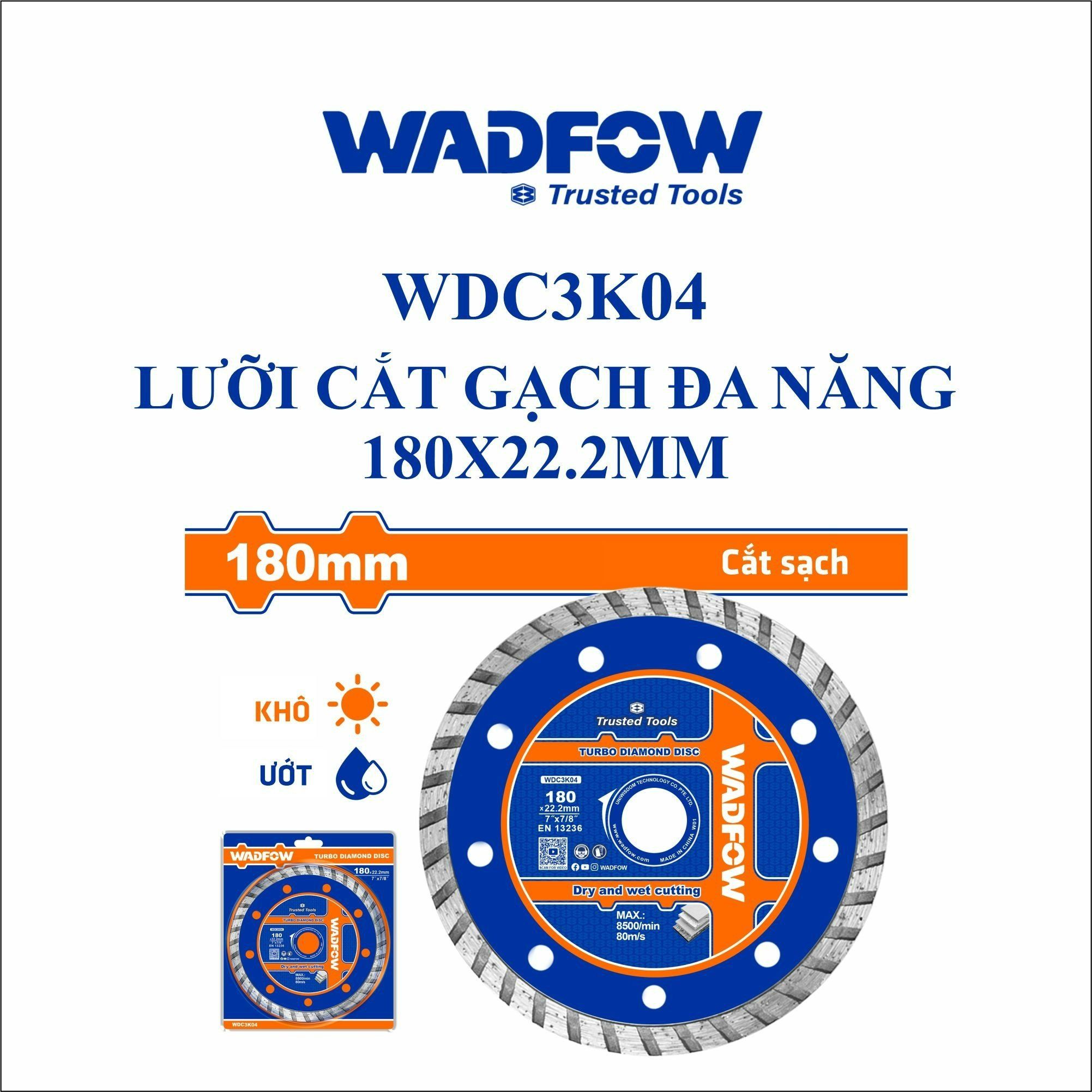  Lưỡi cắt gạch đa năng 180x22.2mm WADFOW WDC3K04 
