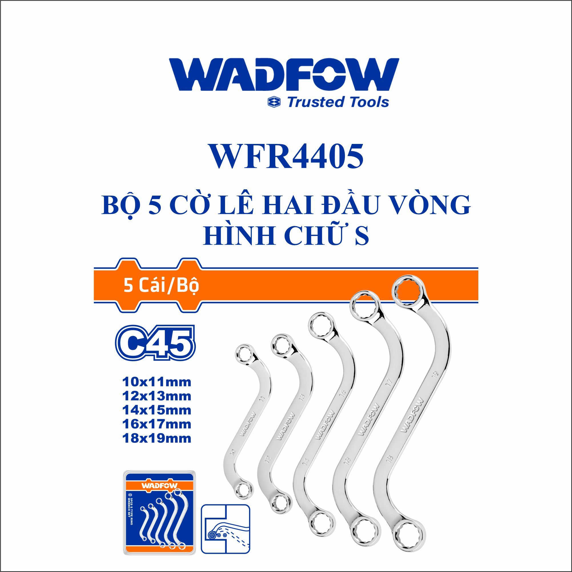  Bộ 5 cờ lê hai đầu vòng hình chữ S WADFOW WFR4405 