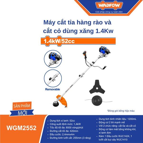 Máy cắt tỉa hàng rào và cắt cỏ chạy xăng 1.4Kw WADFOW WGM2552