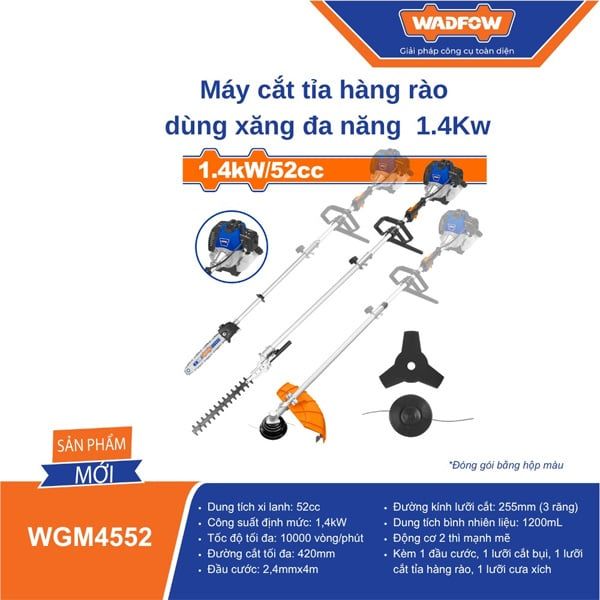 Máy cắt tỉa hàng rào đa năng chạy xăng 1.4Kw WADFOW WGM4552