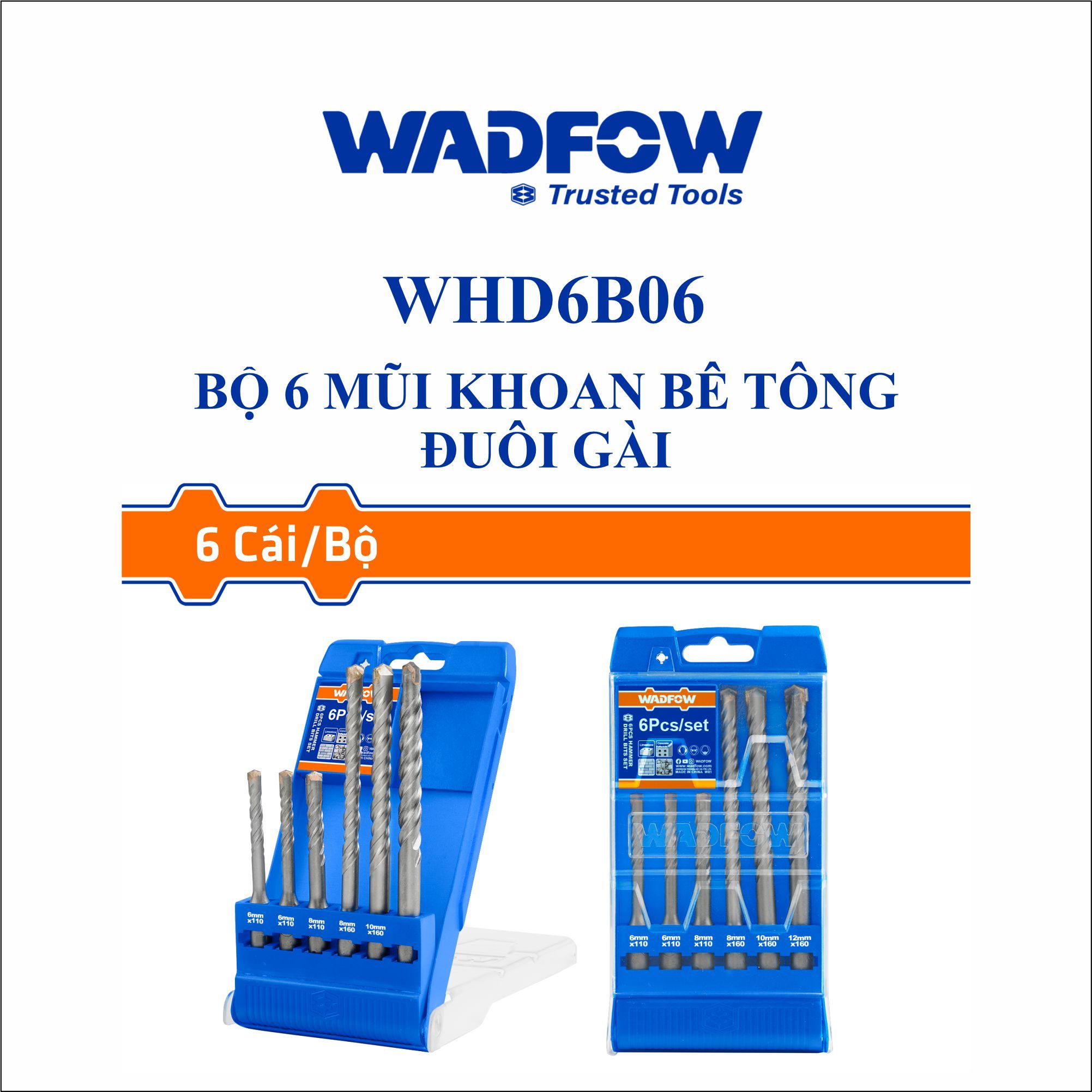  Bộ 6 Mũi khoan bê tông đuôi gài WADFOW WHD6B06 