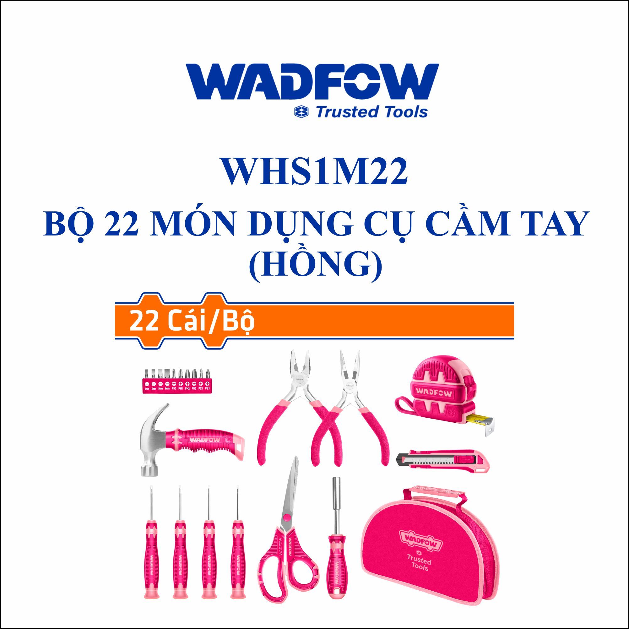  Bộ 22 món dụng cụ cầm tay (hồng) WADFOW WHS1M22 