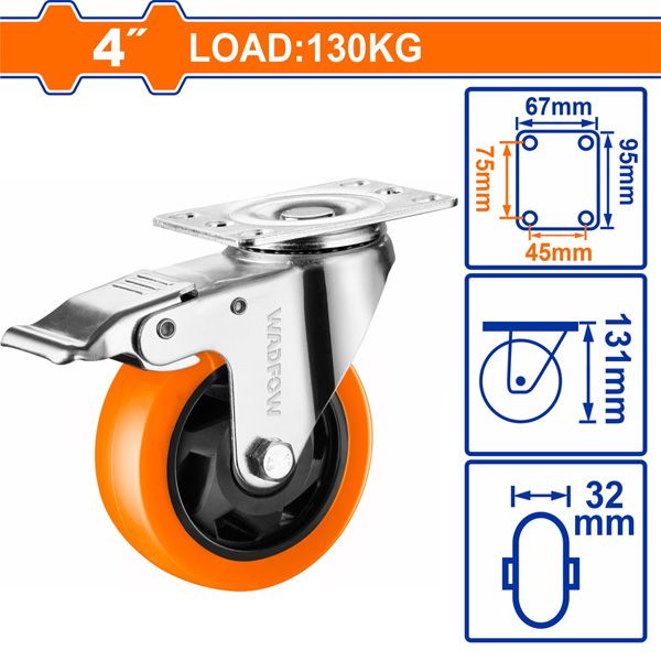 Bánh xe xoay có khóa bằng nhựa PU 4 inch WADFOW WJL2343