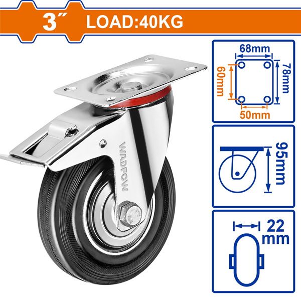 Bánh xe xoay có khóa bằng cao su 3 inch WADFOW WJL3333