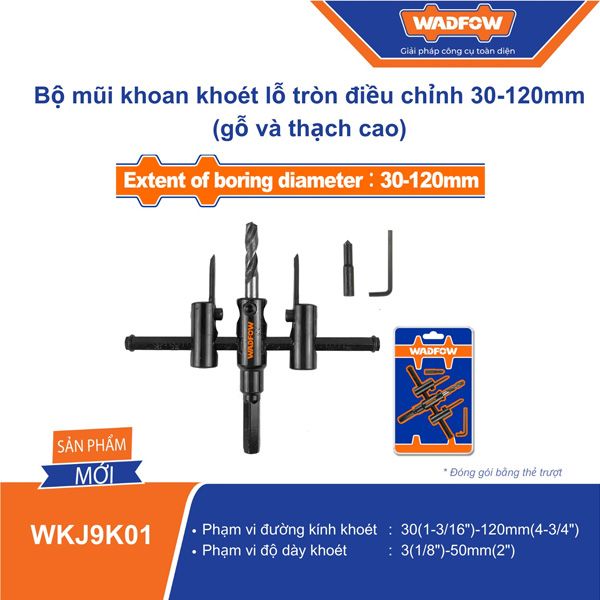 Bộ mũi khoét lỗ gỗ và thạch cao từ 30-120mm WADFOW WKJ9K01