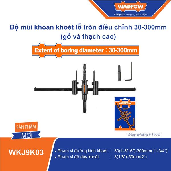 Bộ mũi khoét lỗ gỗ và thạch cao từ 30-300mm WADFOW WKJ9K03