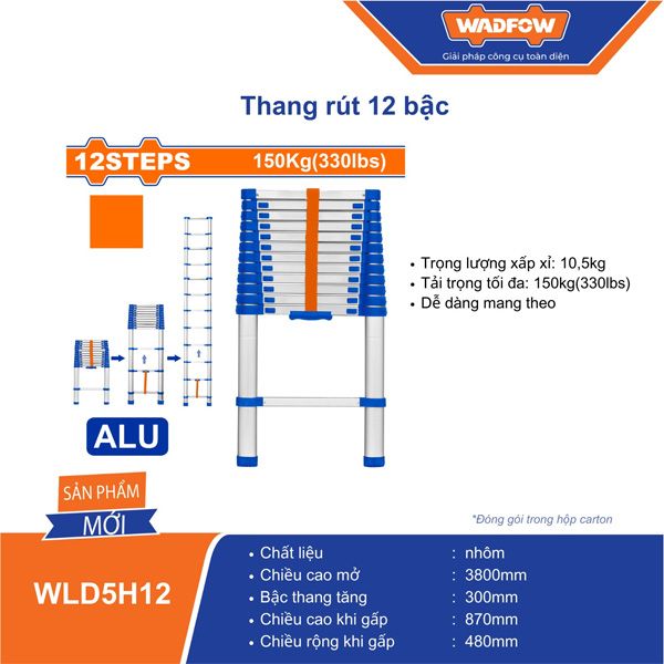 Thang nhôm rút đơn 3.8m WADFOW WLD5H12