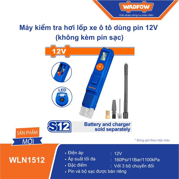 Máy kiểm tra hơi lốp xe ô tô dùng pin 12V WADFOW WLN1512