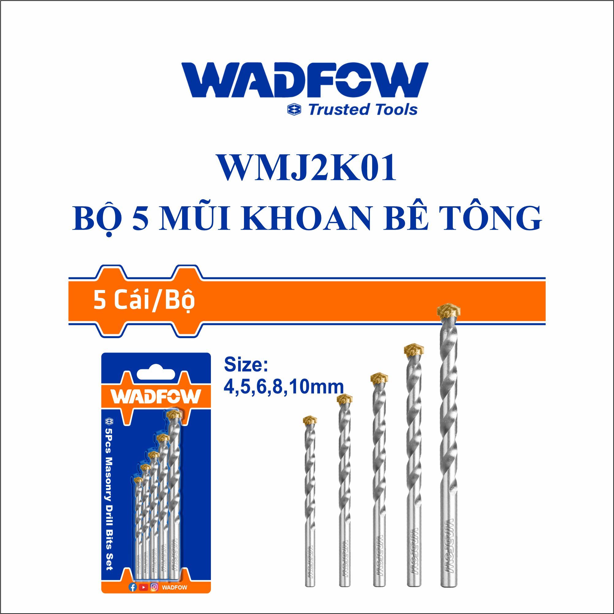  Bộ 5 mũi khoan bê tông WADFOW WMJ2K01 