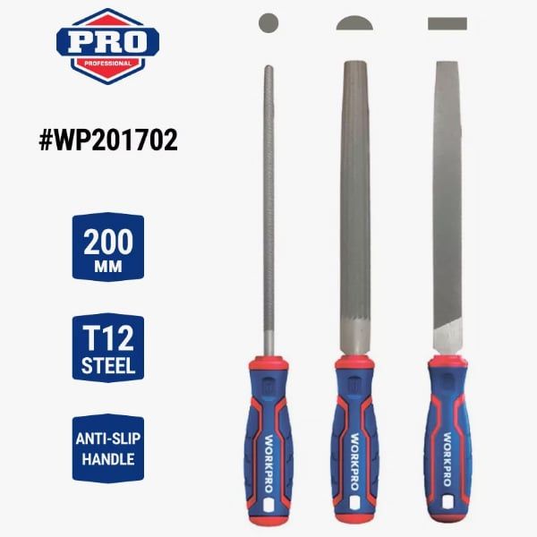 Bộ giũa kim loại 3 chi tiết 8 Inch/ 200m Workpro WP201702