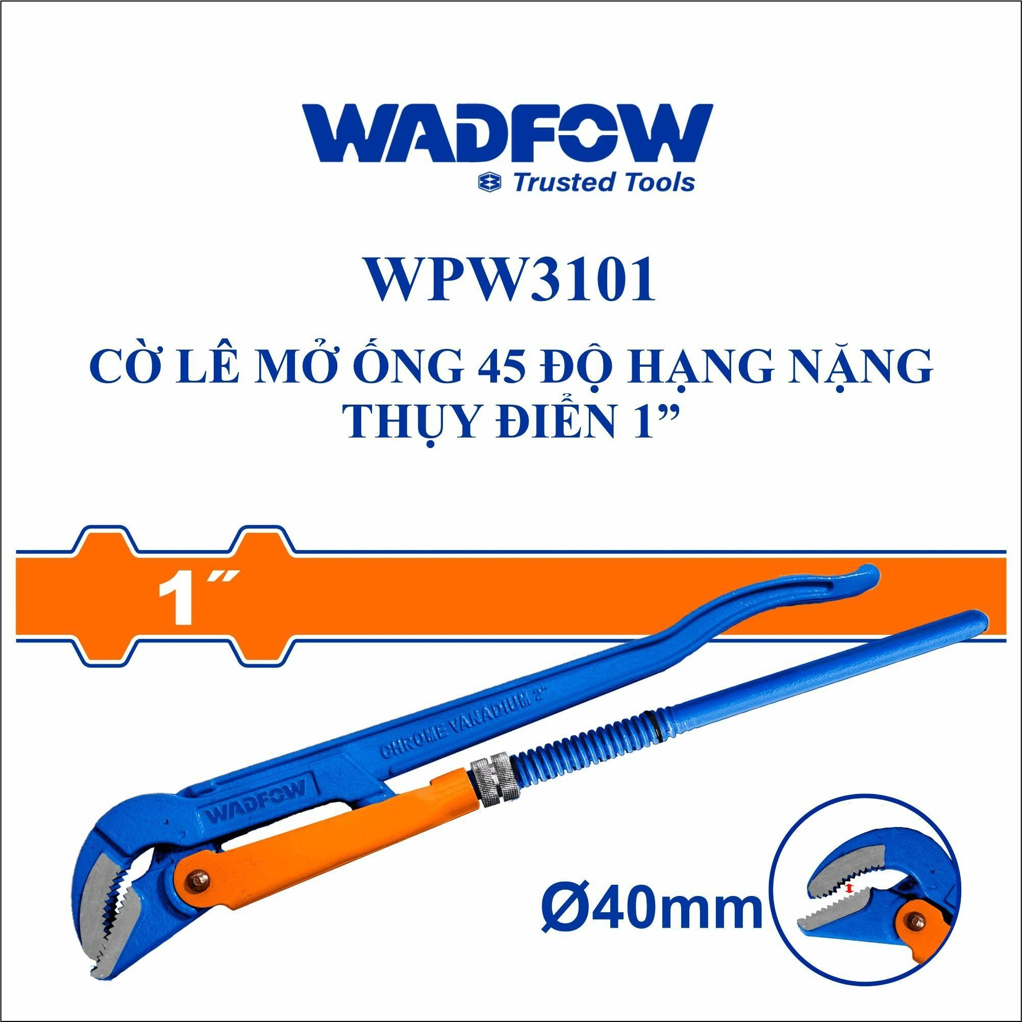  Cờ lê mở ống 45 độ hạng nặng Thụy Điển 1 Inch WADFOW WPW3101 