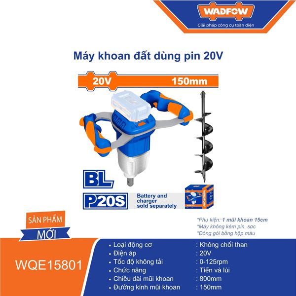 Máy khoan đất dùng pin 20V WADFOW WQE15801