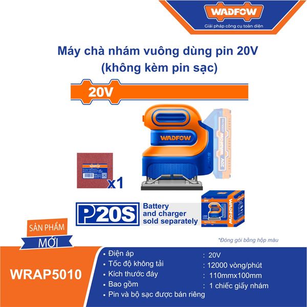 Máy chà nhám vuông dùng pin 20V WADFOW WRAP5010