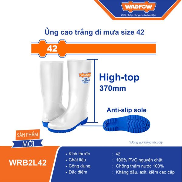 Ủng cao trắng đi mưa size 42 WADFOW WRB2L42