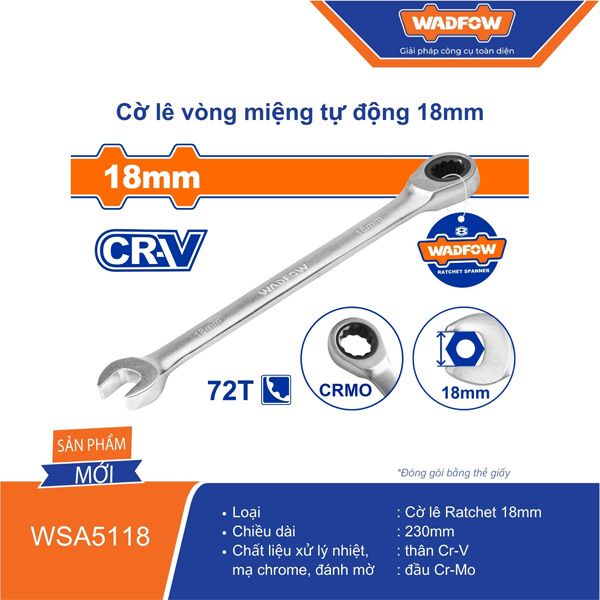 Cờ lê vòng miệng tự động 18mm WADFOW WSA5118