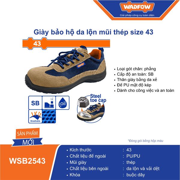 Giày bảo hộ da lộn mũi thép size 43 WADFOW WSB2543