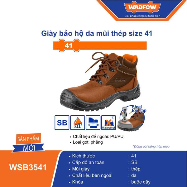 Giày bảo hộ da mũi thép size 41 WADFOW WSB3541