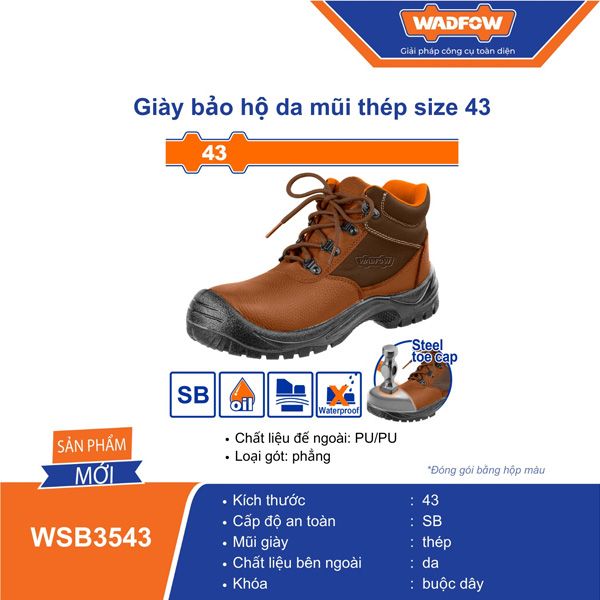 Giày bảo hộ da mũi thép size 43 WADFOW WSB3543