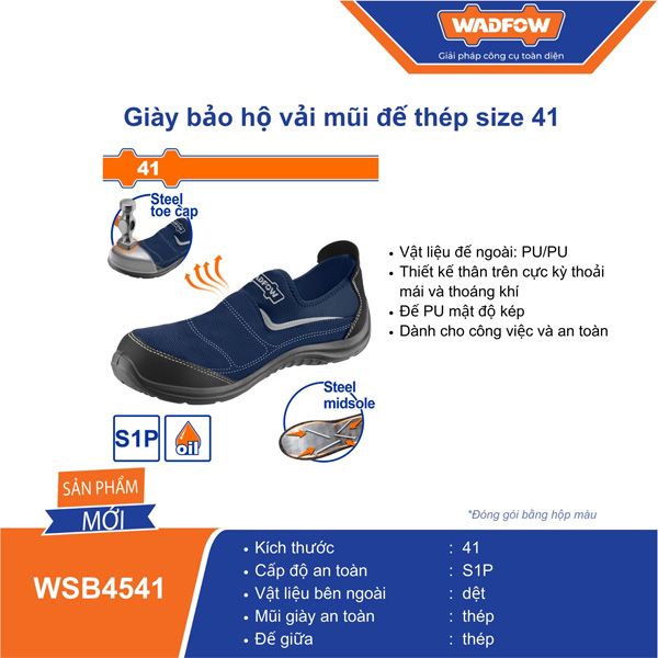 Giày bảo hộ vải mũi đế thép size 41 WADFOW WSB4541
