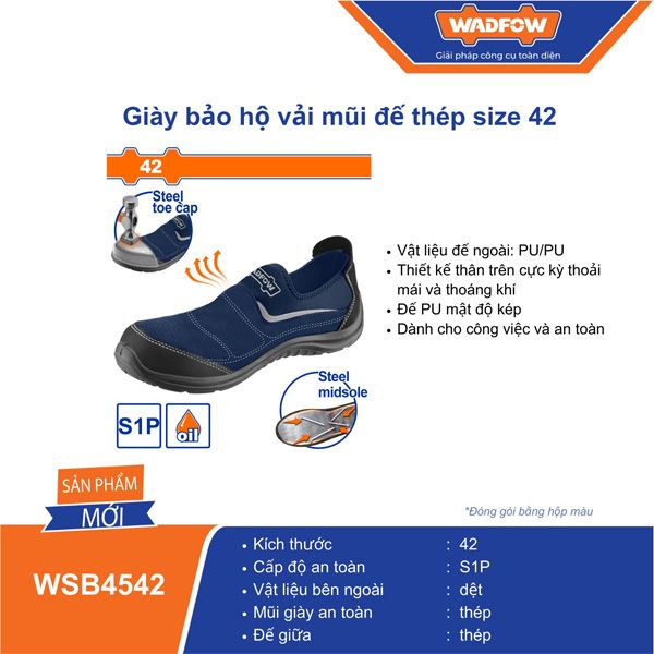 Giày bảo hộ vải mũi đế thép size 42 WADFOW WSB4542