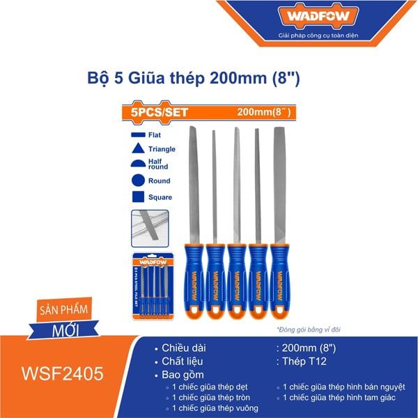 Bộ 5 giũa thép 8 inch/ 200mm WADFOW WSF2405