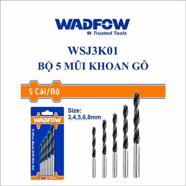 Bộ 5 mũi khoan gỗ WADFOW WSJ3K01