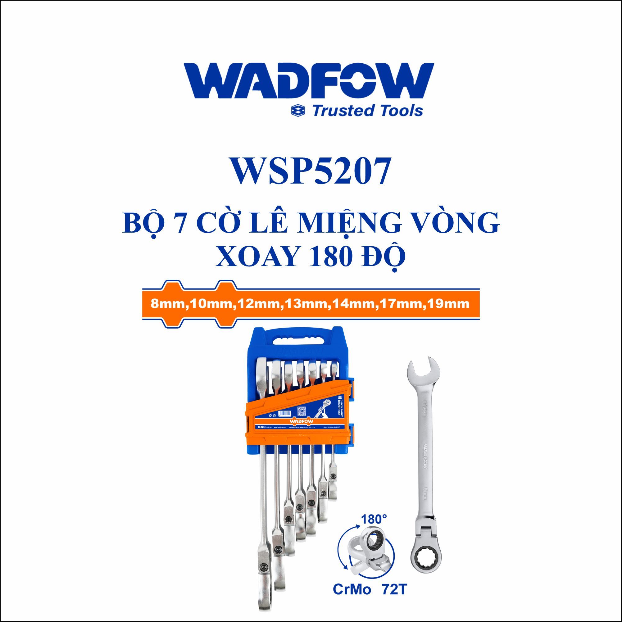  Bộ 7 cờ lê miệng vòng xoay 180 độ WADFOW WSP5207 