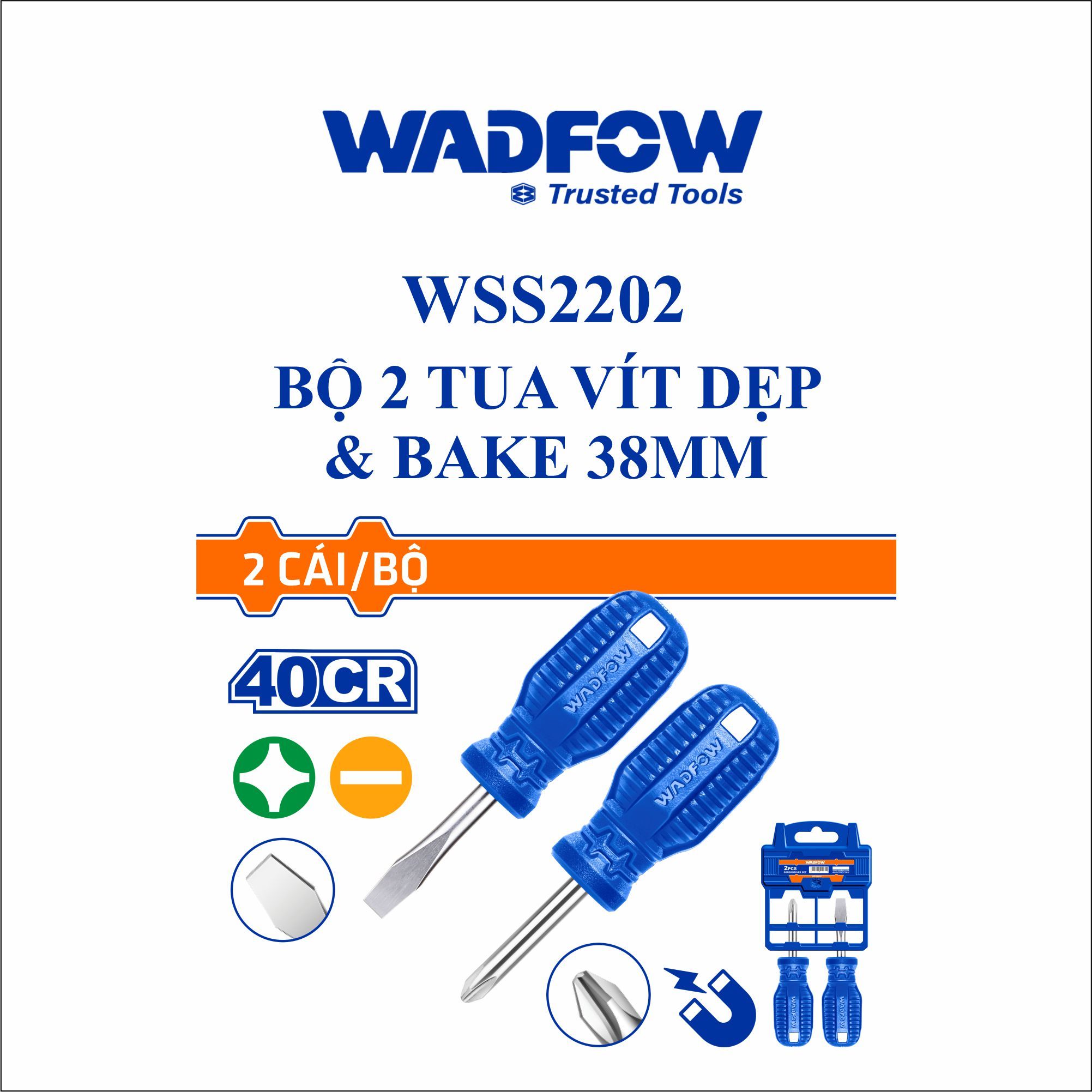  Bộ 2 tua vít dẹp & bake 38mm WADFOW WSS2202 