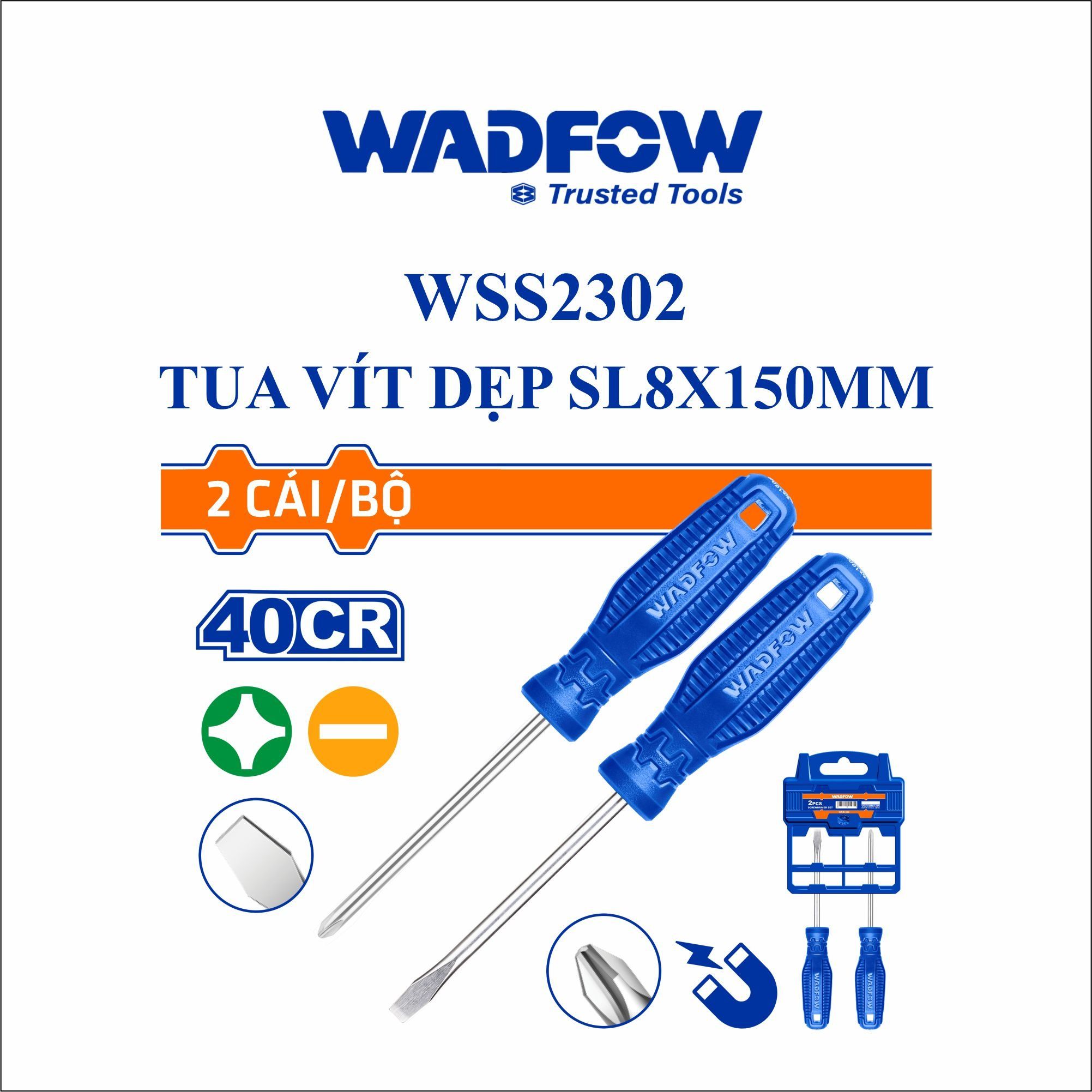  Bộ 2 tua vít dẹp & bake 100mm WADFOW WSS2302 