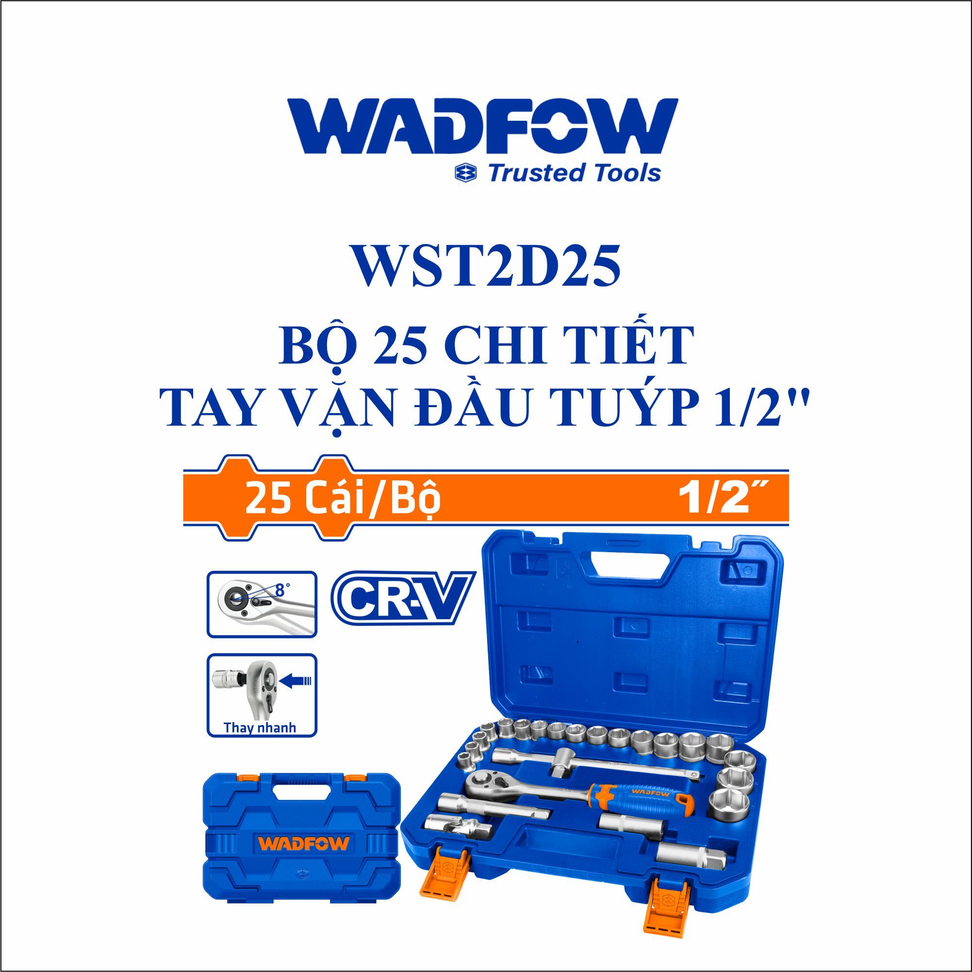  Bộ 25 chi tiết tay vặn đầu tuýp 1/2 Inch  WADFOW WST2D25 