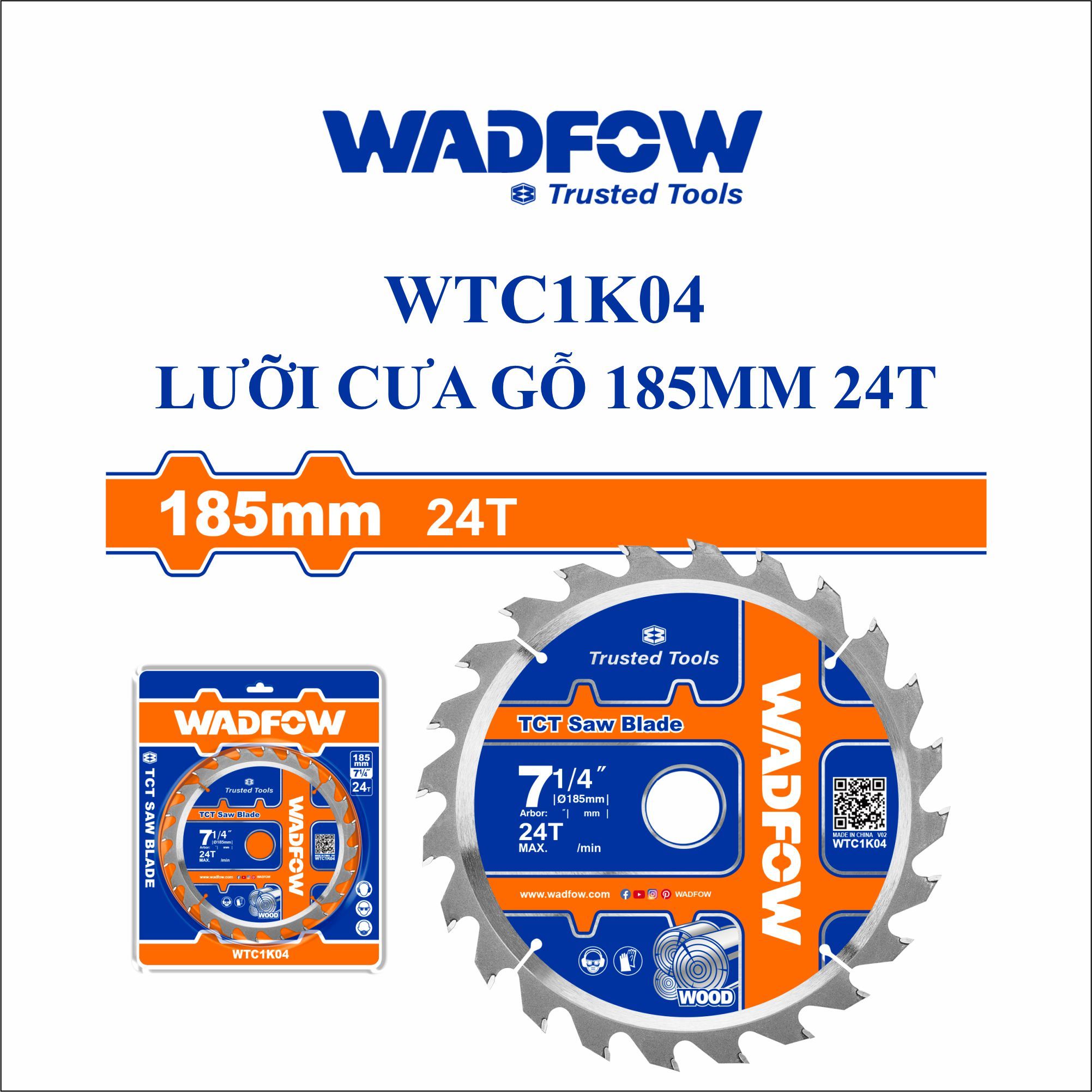  Lưỡi cưa gỗ 185mm 24T WADFOW WTC1K04 