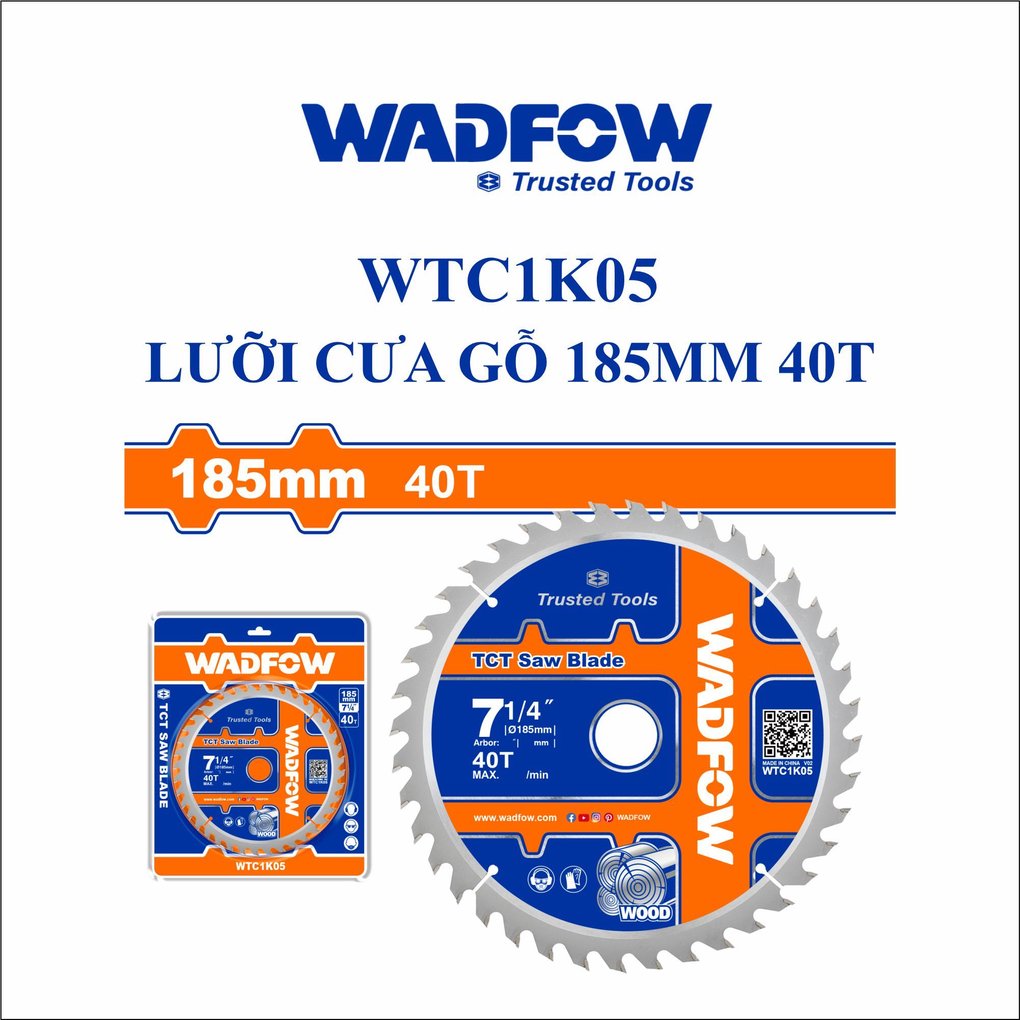  Lưỡi cưa gỗ 185mm 40T WADFOW WTC1K05 