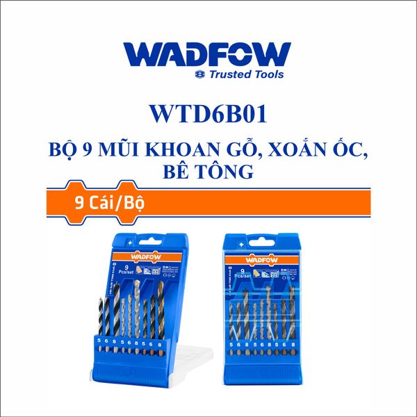 Bộ 9 Mũi khoan gỗ, xoắn ốc, bê tông WADFOW WTD6B01