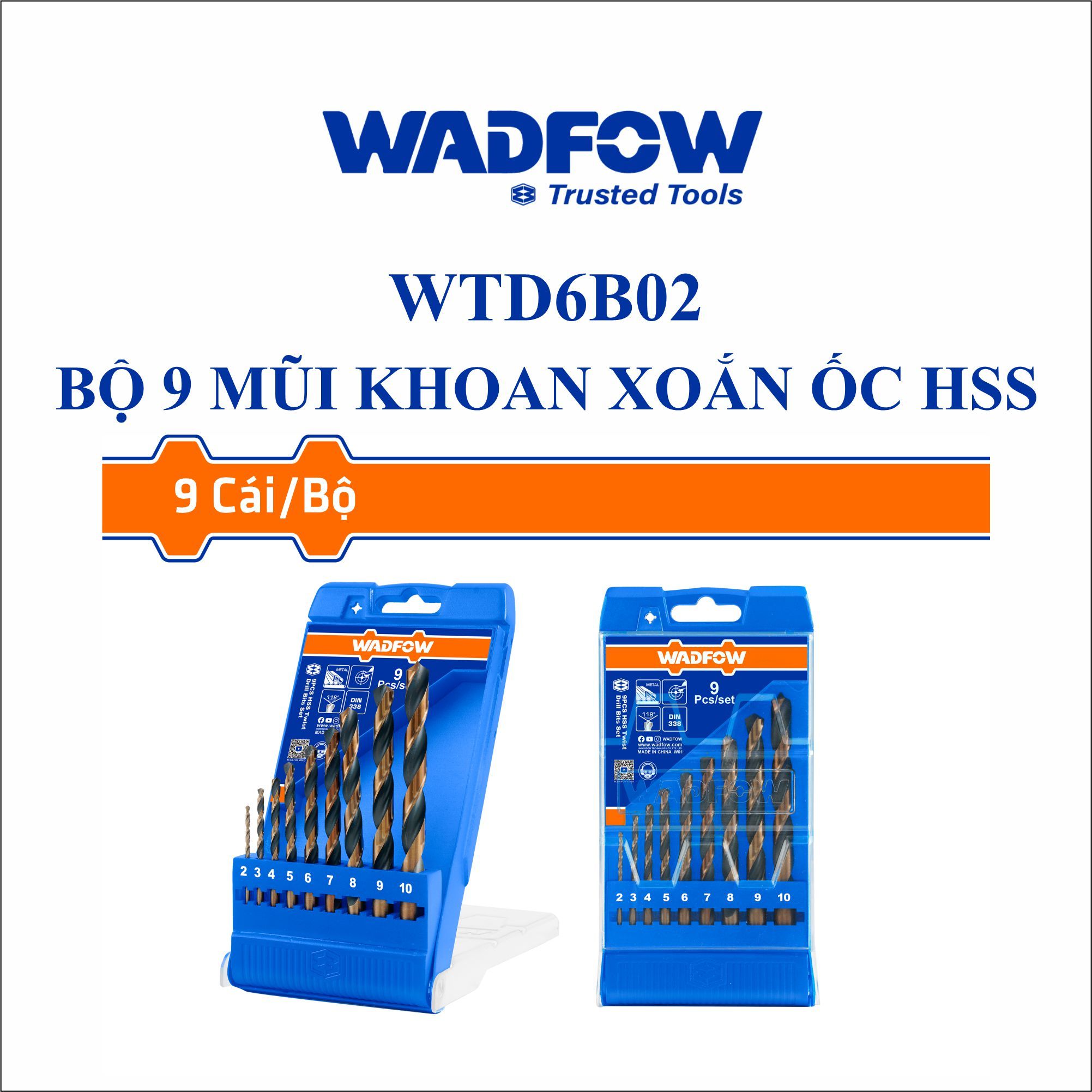  Bộ 9 mũi khoan xoắn ốc HSS WADFOW WTD6B02 