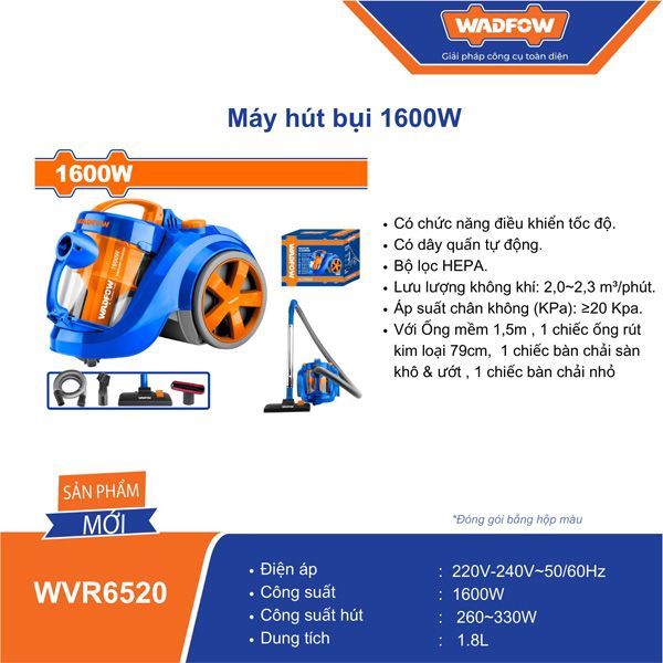 Máy hút bụi 1600W WADFOW WVR6520