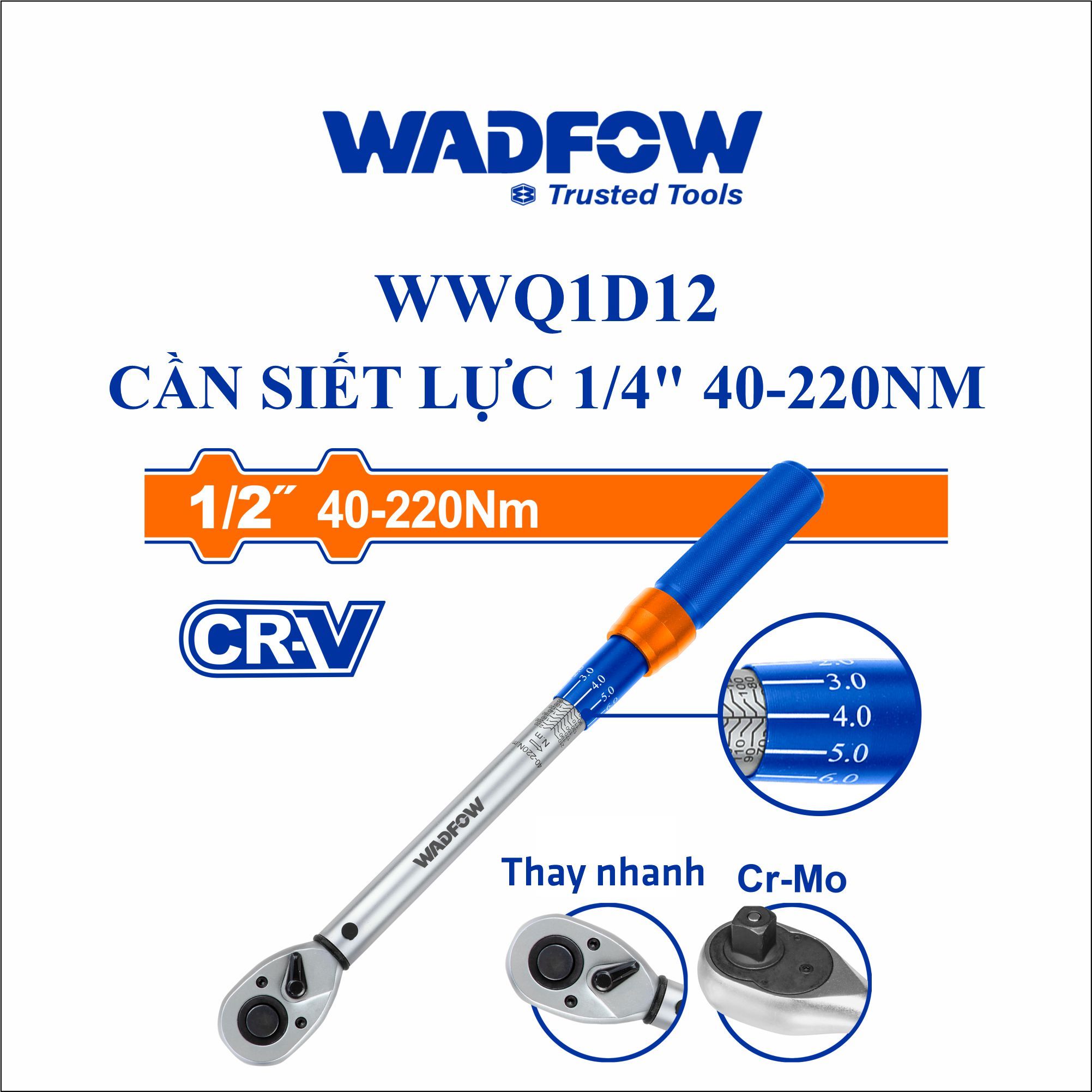  Cần siết lực 1/4 Inch 40-220Nm WADFOW WWQ1D12 