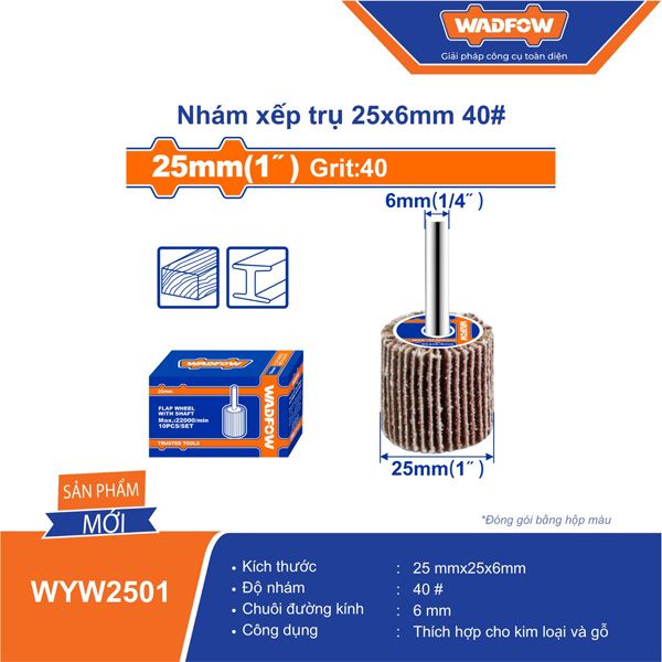 Nhám xếp trụ 25x6mm độ hạt 40# WADFOW WYW2501