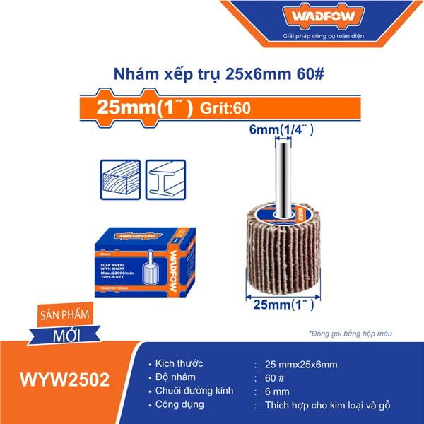Nhám xếp trụ 25x6mm độ hạt 60# WADFOW WYW2502