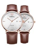 TOPHILL TA031G.PZ3657 + TA031L.PZ3657 Nam+Nữ dây da máy Quartz kính Sapphire 3ATM