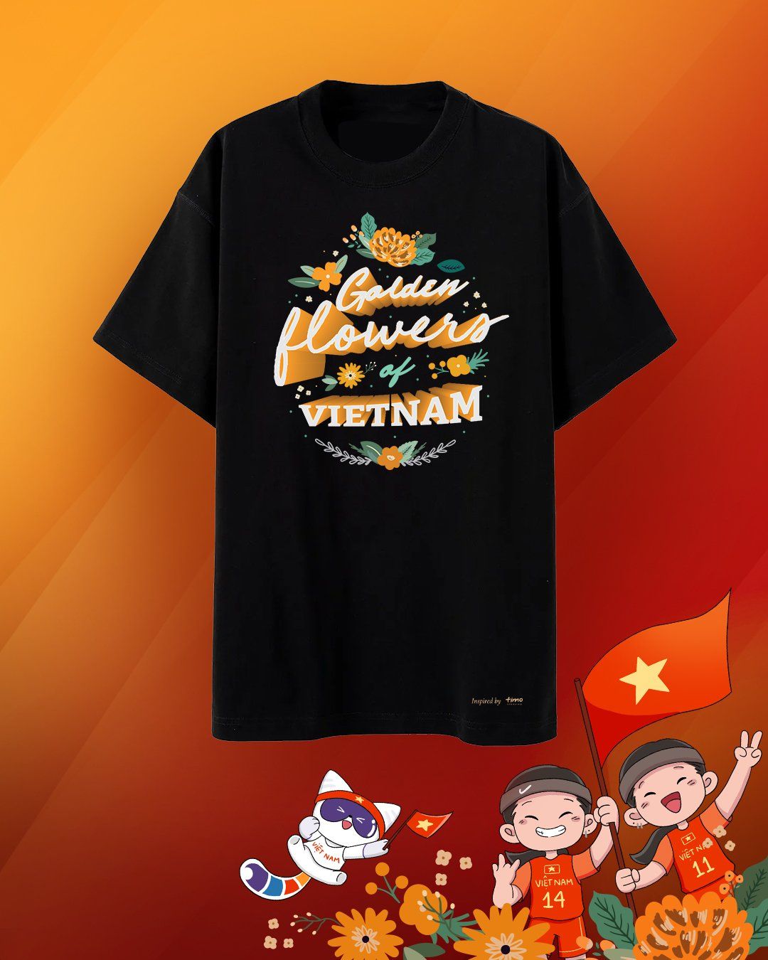  T-SHIRT GOLDEN FLOWERS OF VIETNAM - 20.10 COLLECTION 