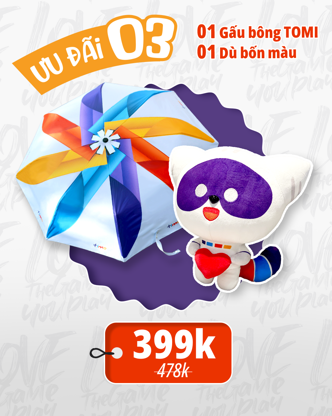  01 Gấu bông TOMI + 01 DÙ 4 MÀU 