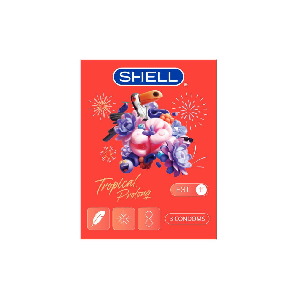  Bao cao su Shell Tropical Prolong - Siêu mỏng, kéo dài thời gian, hương hoa quả nhiệt đới - Hộp 3 cái 